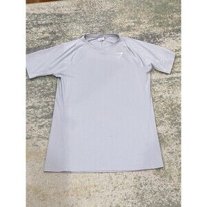 Gymshark Mens Size Medium Gym Workout V-Neck Gray Shirt Short Sleeve Activewear